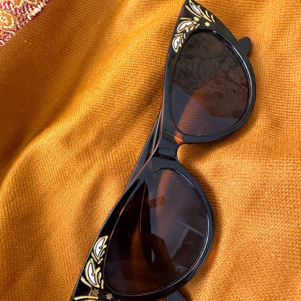Gold Florals on Black Cateye Sunglasses